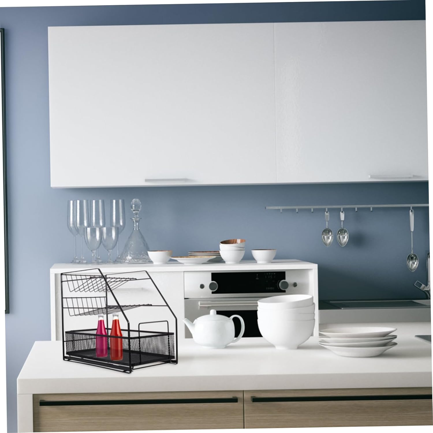 Mikinona Three Tier Spice Rack Organizer Sturdy Kitchen Storage for Seasoning Bottles Design for Cabinets and Pantries Enhances Organization and Load Bearing