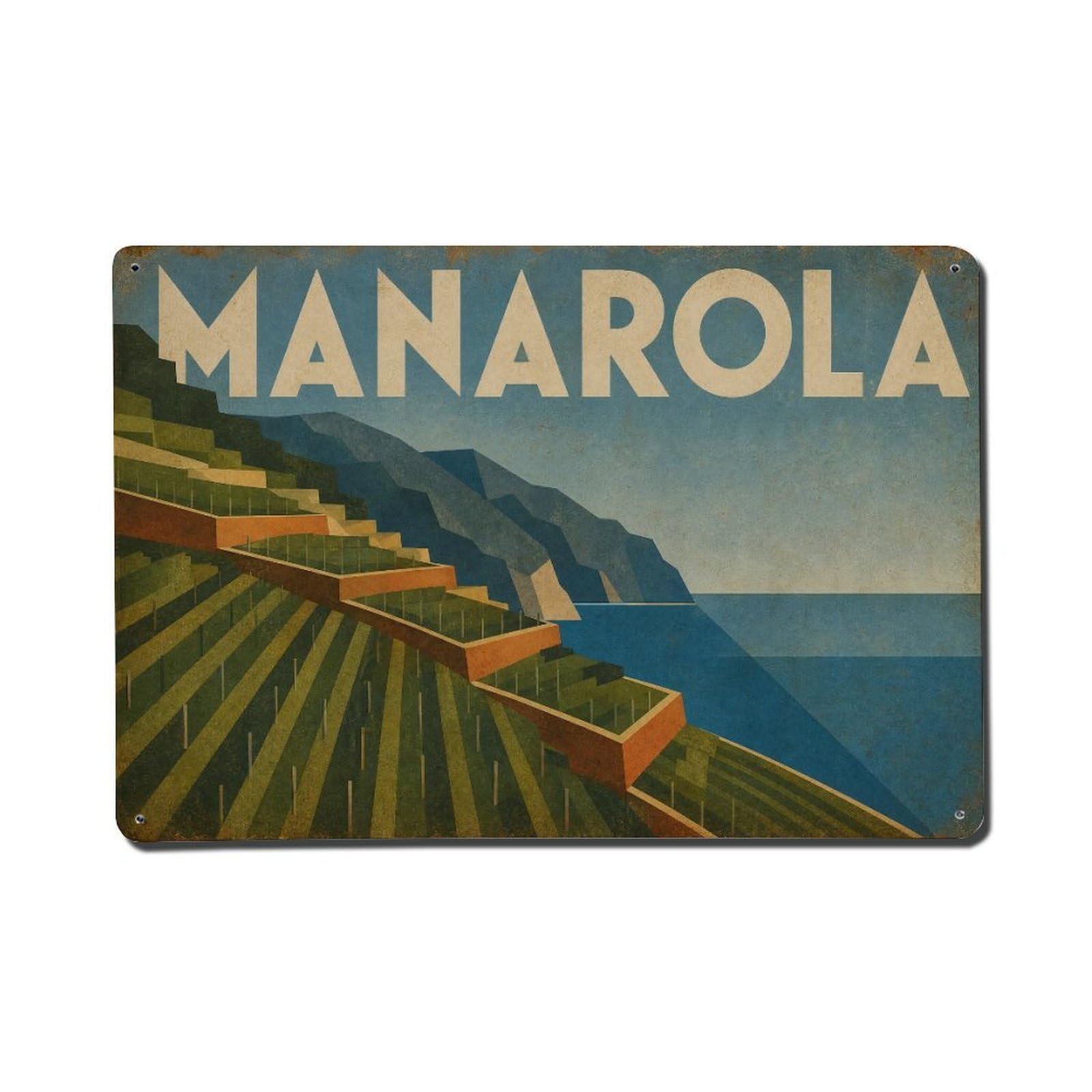 Huiyhb 8X12inch(20X30cm) Vintage Travel Manarola Vineyard Terraces Coastal Italy Metal Tin Sign