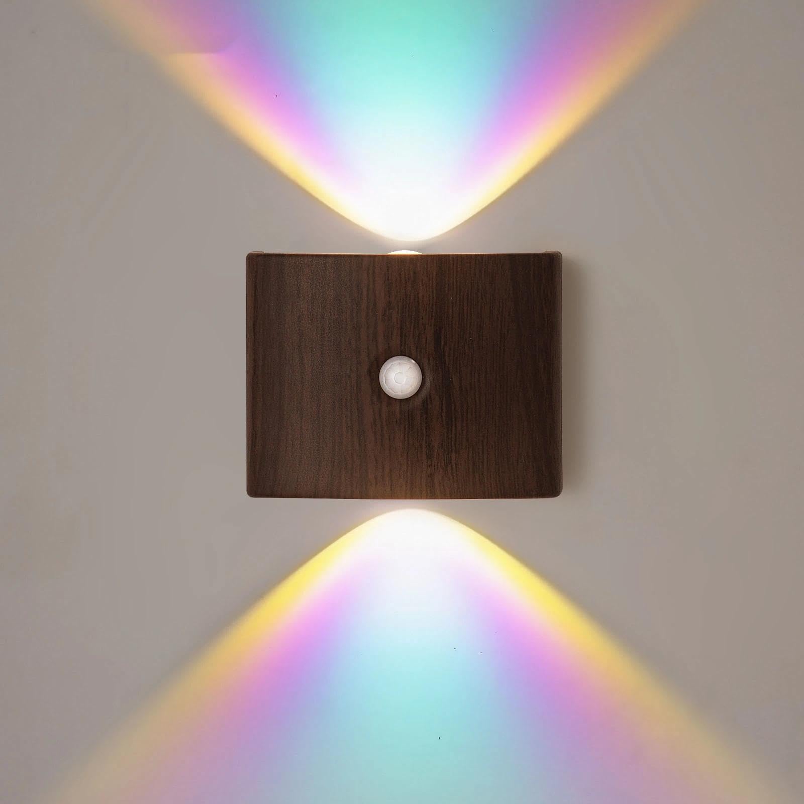 GAOHONGMEI Motion Sensor Night Light, Wireless Rechargeable Wall Lights(Walnut,Neon Light)