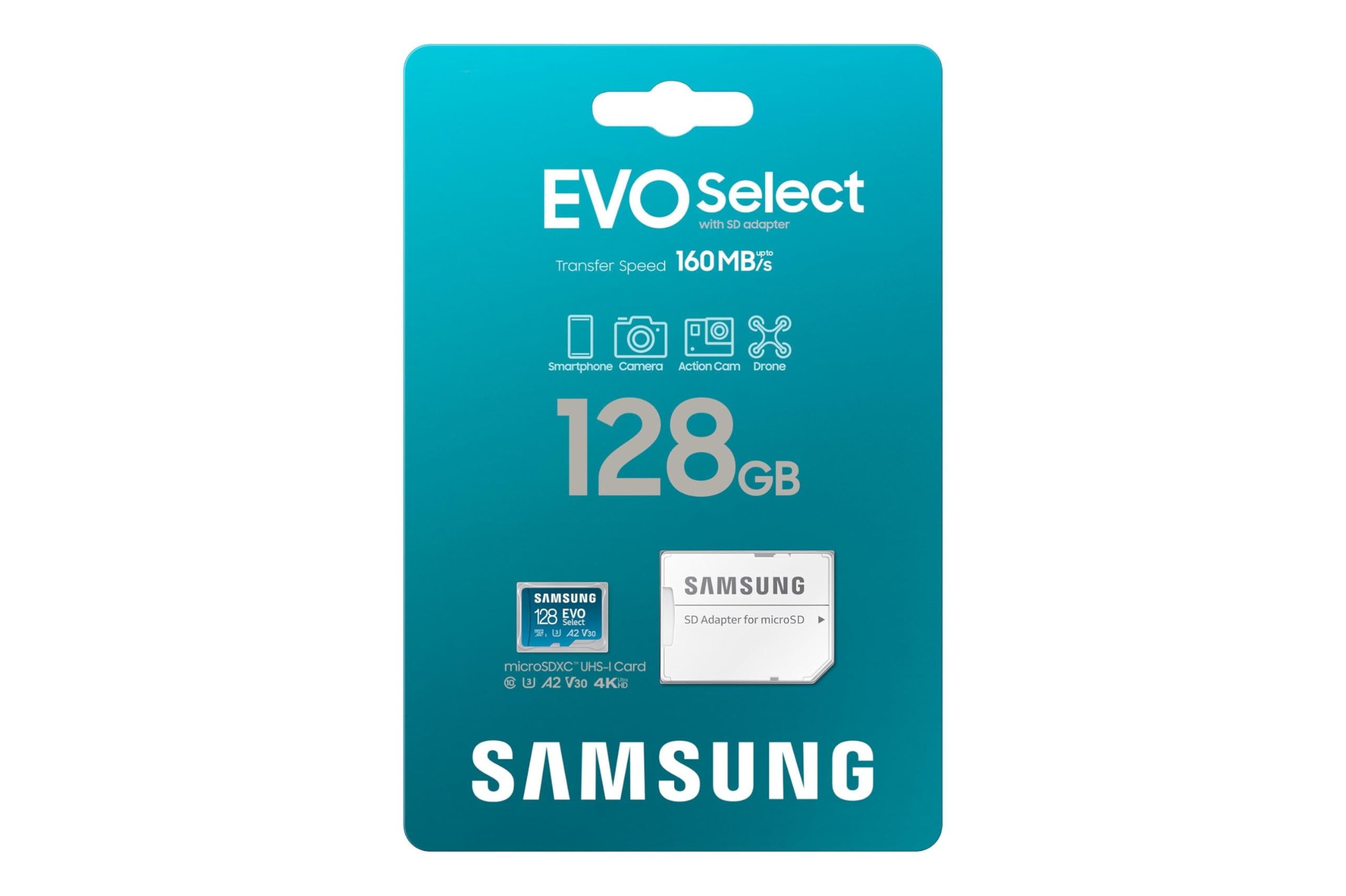 Samsung EVO Select (2024) Tarjeta microSD + Adaptador SD, 128 GB, Tarjeta de Memoria para Smartphone y Tablet, UHS-I U3, 4K UHD, Full HD, Lectura 160 MB/s, MB-ME128SA/EU