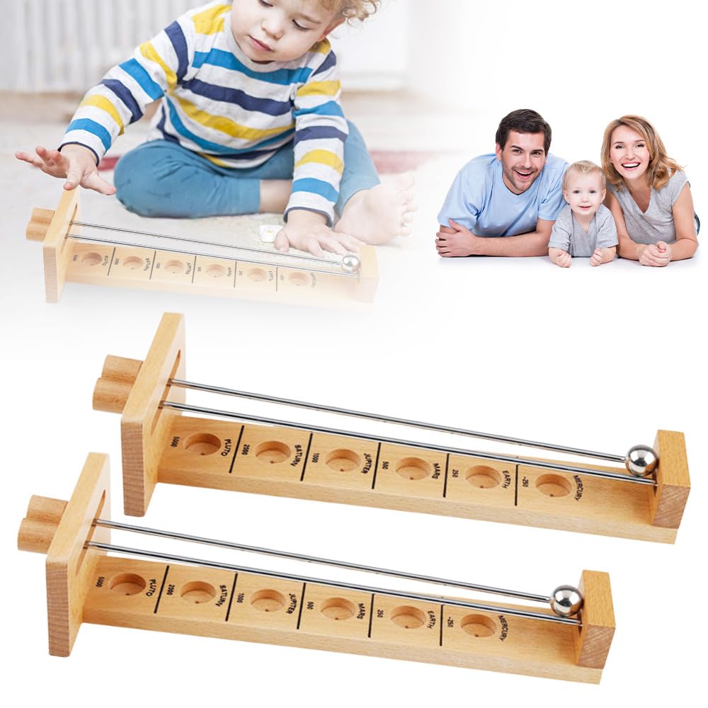 2 PCS Stick and Ball Game, Shoot The Moon Games Funny Interactive Tabletop Game Steel Ball Rolling Game, Endurance Balance Development Game Family Party Board Games Retro Toys for Teens Adults (Wood)