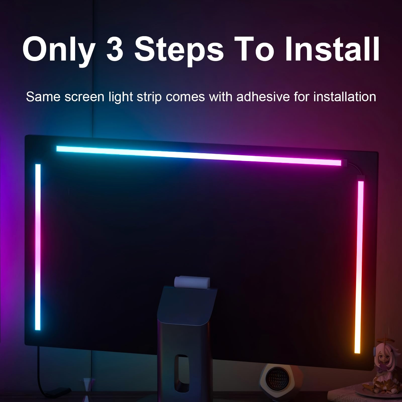 Tira de luces LED para monitor de PC de 32 pulgadas, retroiluminación RGB para sincronización de pantalla con control de aplicación inteligente, decoración de sala de juegos y escritorio, 4
