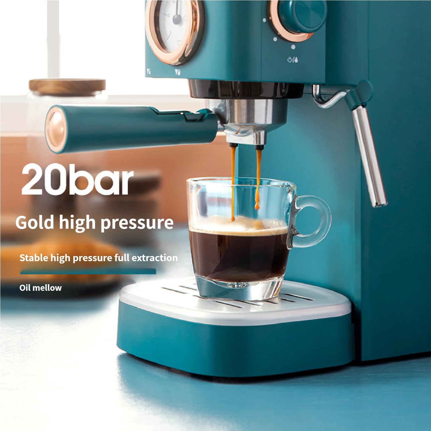 Ekspres do kawy espresso, ekspres do kawy ziarnistej z funkcją spieniania mleka parą, ciśnienie 20 barów, zbiornik na wodę 1,2 L, ekspres do cappuccino do użytku domowego