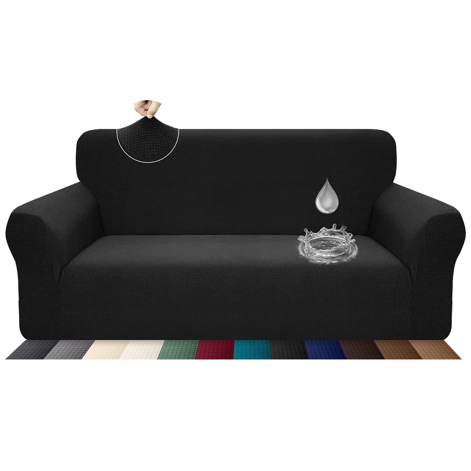 Earnmore Stretch Waterproof Sofa Cover for 4-Seaters, Stylish Pattern, Non-Slip, Scratch-Resistant Couch Cover with Non-Slip Foam (4-Seater, Black) — image 1