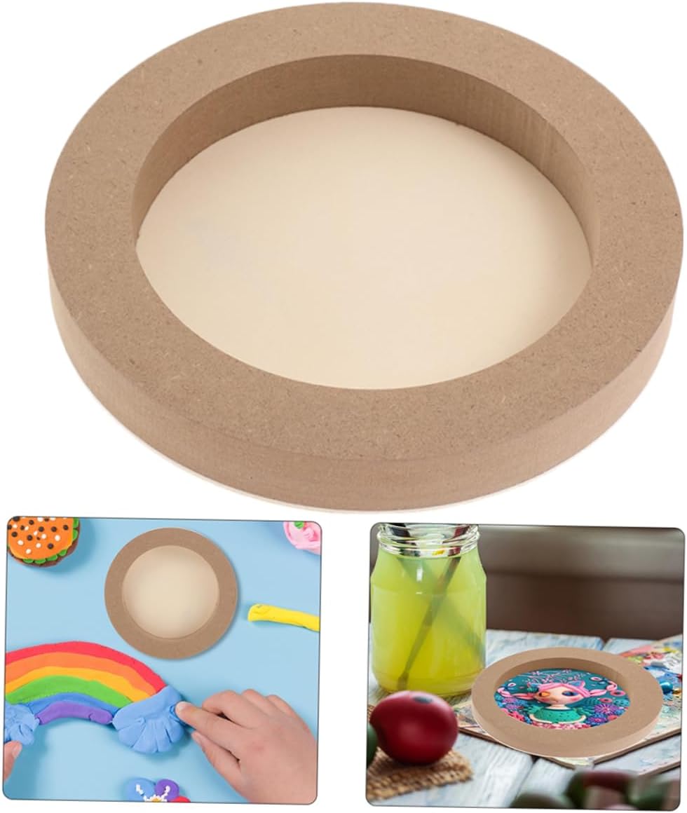 Gadpiparty DIY Wooden Picture Frame Set for Boys and Girls Round Clay Art Frame 2pcs Unfinished Wood Craft Panels for Painting and Decorating for Children's Art Projects