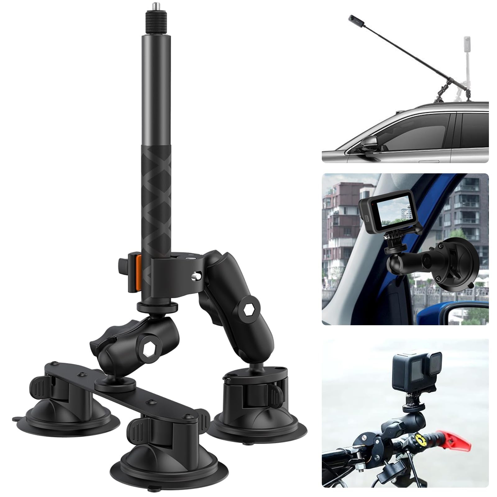 Mantona Zuignaphouder 3-poot maat L (voor GoPro Hero 11 10 9 8 7 6 5 4 3 , Session en andere compatibele Action Cams, incl. hoogwaardige aluminium kogelkop, 3 zuignappen Mantona Zuignaphouder 3-poot maat L (voor GoPro Hero 11 10 9 8 7 6 5 4 3 , Session en andere compatibele Action Cams, incl. hoogwaardige aluminium kogelkop, 3 zuignappen