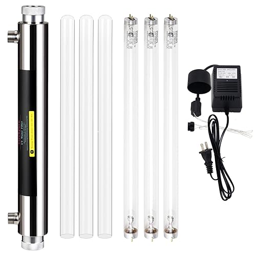 Geekpure Whole House U-V - Sistema de filtro de agua de 6 GPM, purificador de agua con 3 filtros UV + 3 fundas de cuarzo (25 vatios)