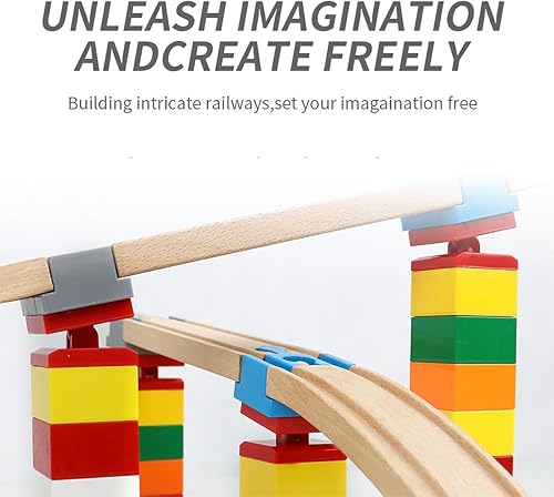 Miniatura 7 de Accesorios de madera para riel de tren, 20 piezas de conectores de madera para riel, compatibles con todas las principales marcas de tren de madera,