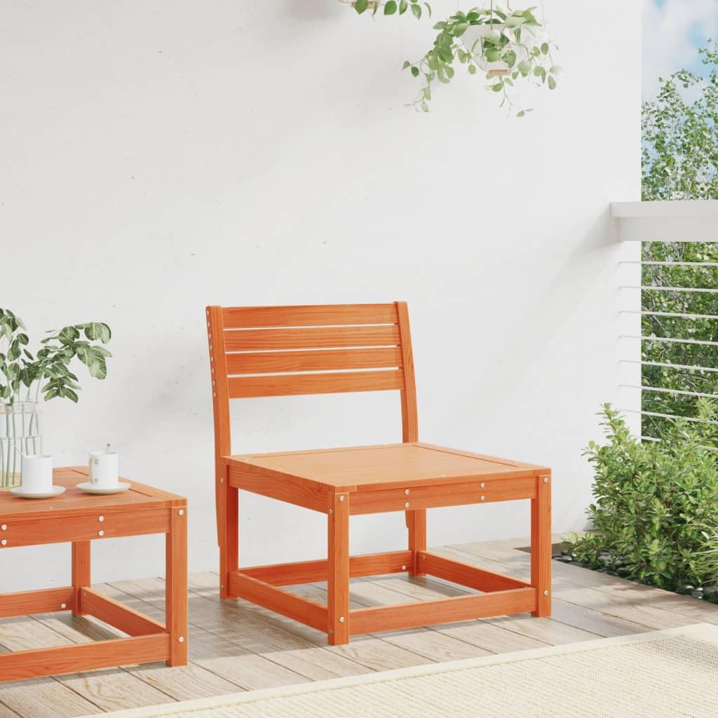 Sofá de jardín marrón cera de madera maciza de pino modular para exteriores sin reposabrazos, duradero y estable, con respaldo para terraza, jardín, diseño de listones