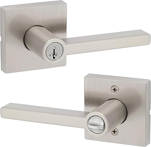 Miniatura 26 de Kwikset Halifax Manija interior de puerta de privacidad con cerradura, manija de puerta para baño y dormitorio, cerradura de botón de presión sin