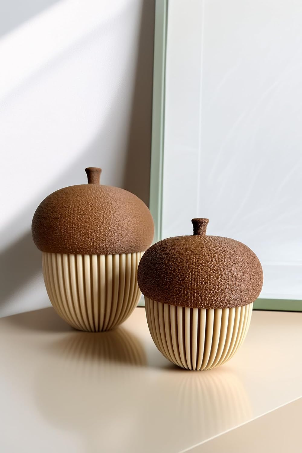 SODEF Decorative Acorn decorative accent Set 2 Piece Modern Box Decor Object Boho Home Gift 5.9 in 3.9 in Height PLA - Beige