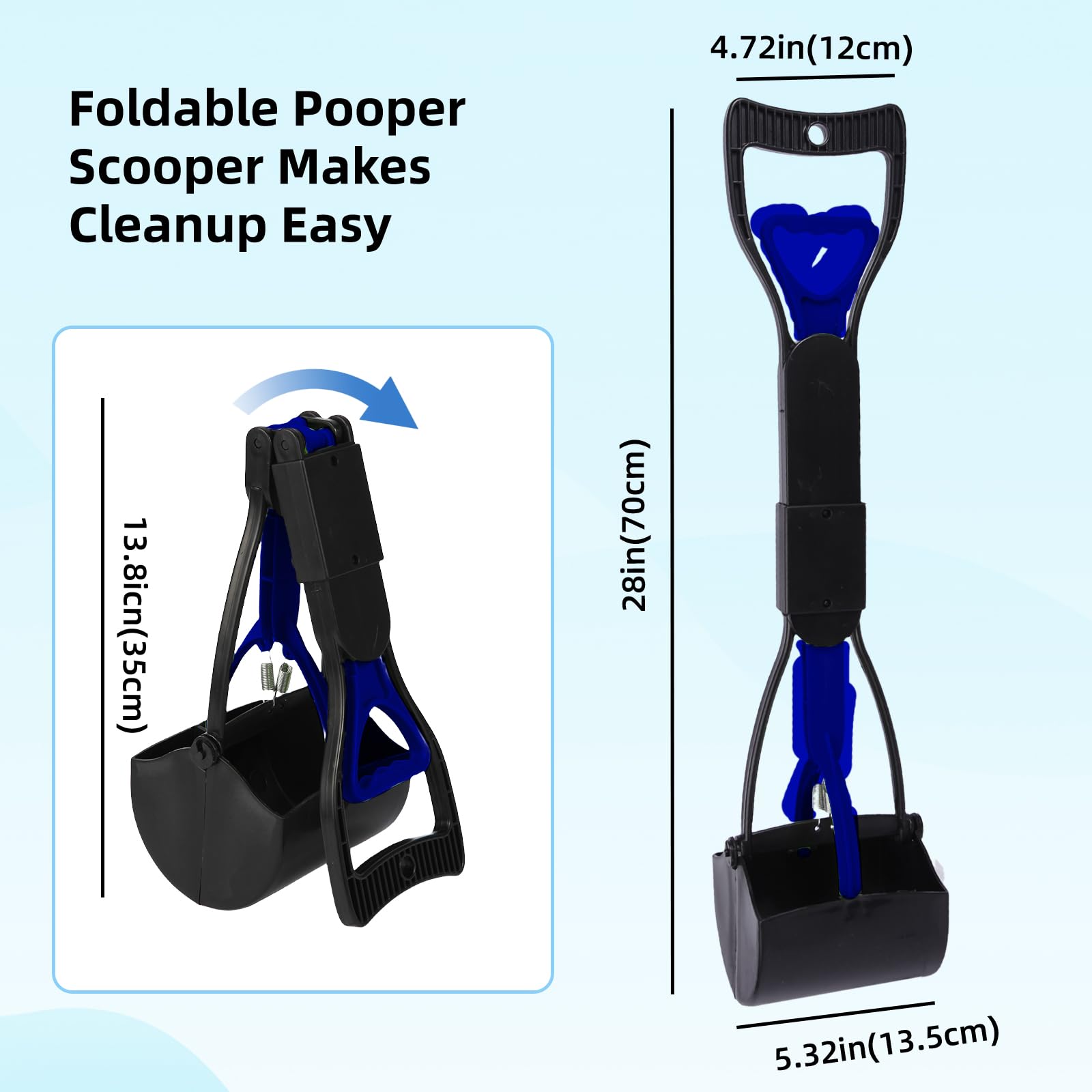 70cm Pelle à Crotte pour Chien,Pelle Crotte Chien,Cuillère à Caca Pliable pour Chien,Matériau Non Facile à Casser,Durable(Bleu)