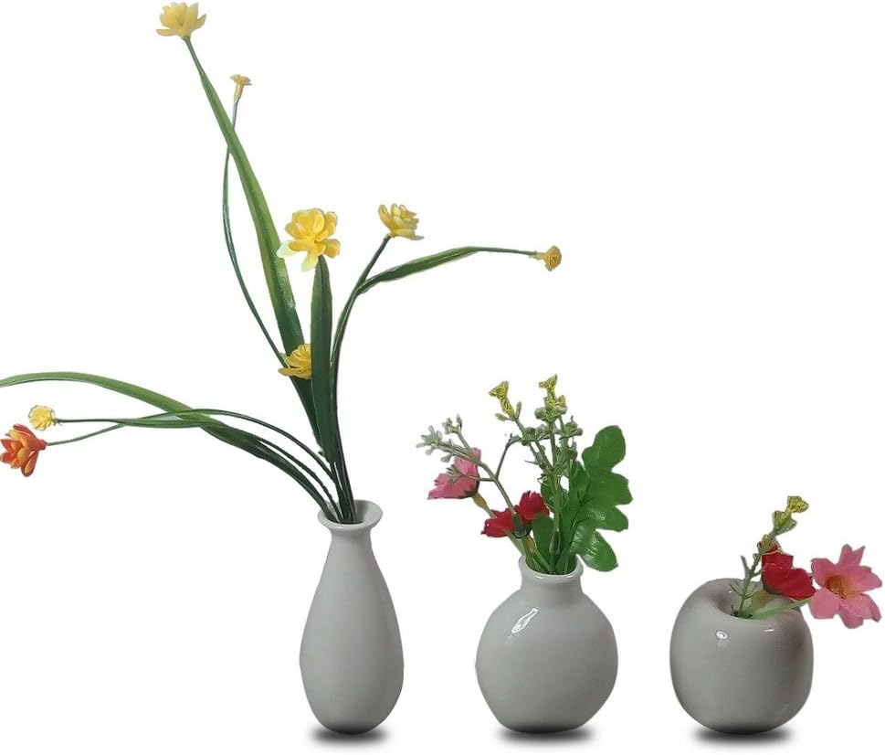 3 Mini Little Buddies Ceramic Bud Vases for Flowers, Plants Floral Decor, Vintage Collectible Vases, Vintage Porcelain (White)
