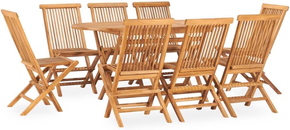 vidaXL Solid Teak Wood Folding Patio Dining Set 9 Pieces Garden Dinner Table Chairs Foldable Outdoor Balcony Terrace Furniture Set Wooden