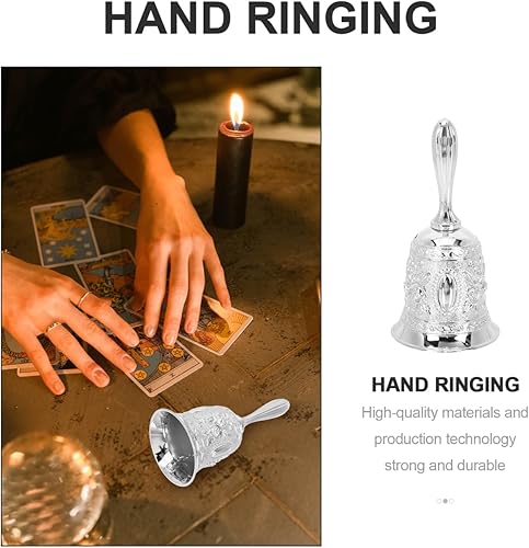 Vista 7 de Vaguelly Campana de mano – Alarma plateada para boda y templo para adultos e iglesia Plata