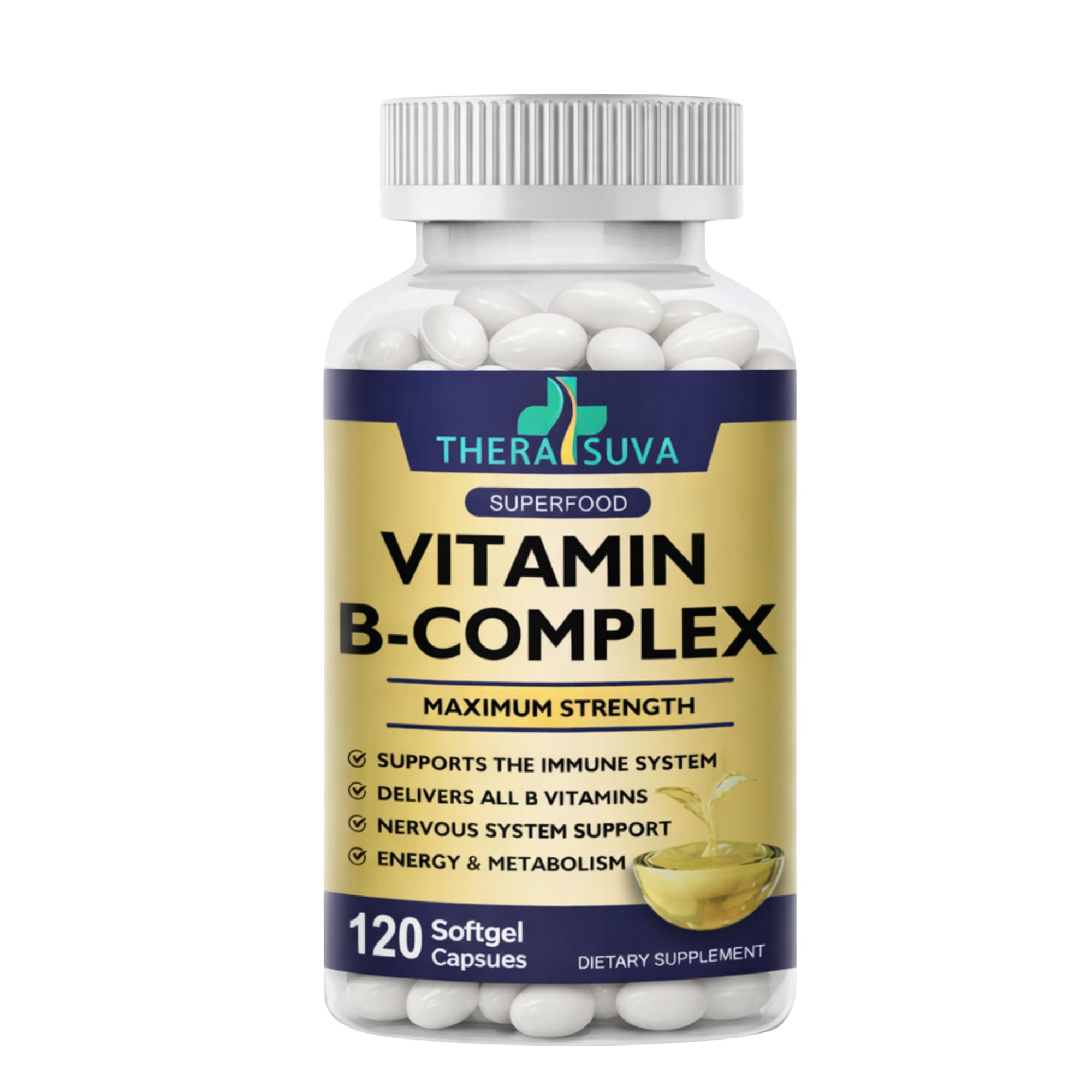 Vitamin B-Complex + CoQ10 + Vitamin C - Max Strength Supplement for Energy, Metabolism Support, 2 Month Supply, 120 Softgels