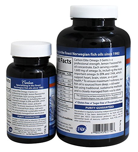Carlson Labs Elite Omega-3 Gems, 1600mg Natural Lemon - 90 + 30 softgels