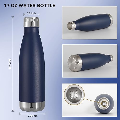 Miniatura 3 de VEGOND Botellas de agua de acero inoxidable de 17 onzas, botella de agua deportiva de metal reutilizable que mantiene la bebida caliente y fría, sin