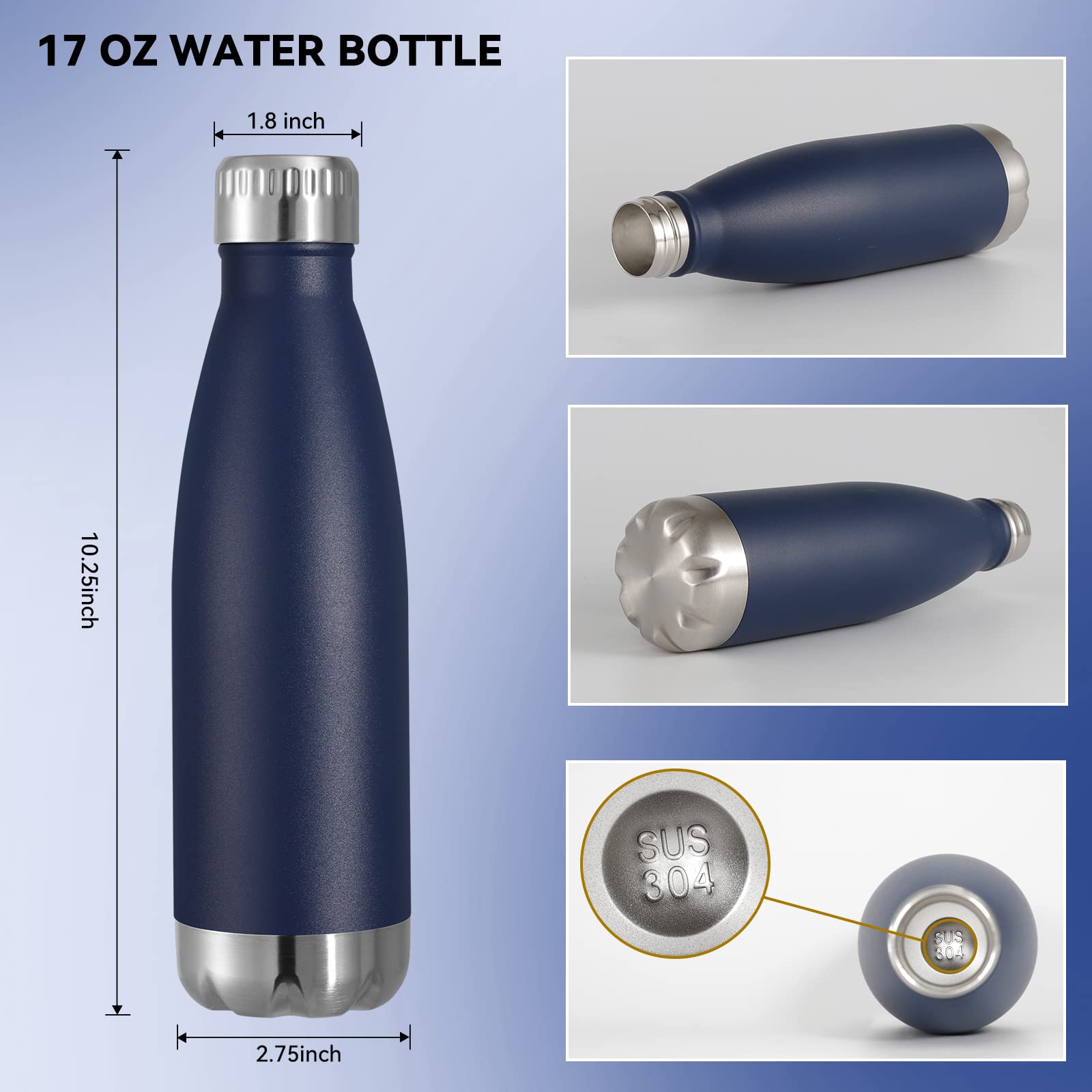 VEGOND Butelki na wodę ze stali nierdzewnej 480 ml, wielokrotnego użytku, metalowa sportowa butelka na wodę utrzymuje ciepło i zimno, bez BPA, izolowane butelki na wodę w kształcie coli, na kemping, siłownię, 4 sztuki