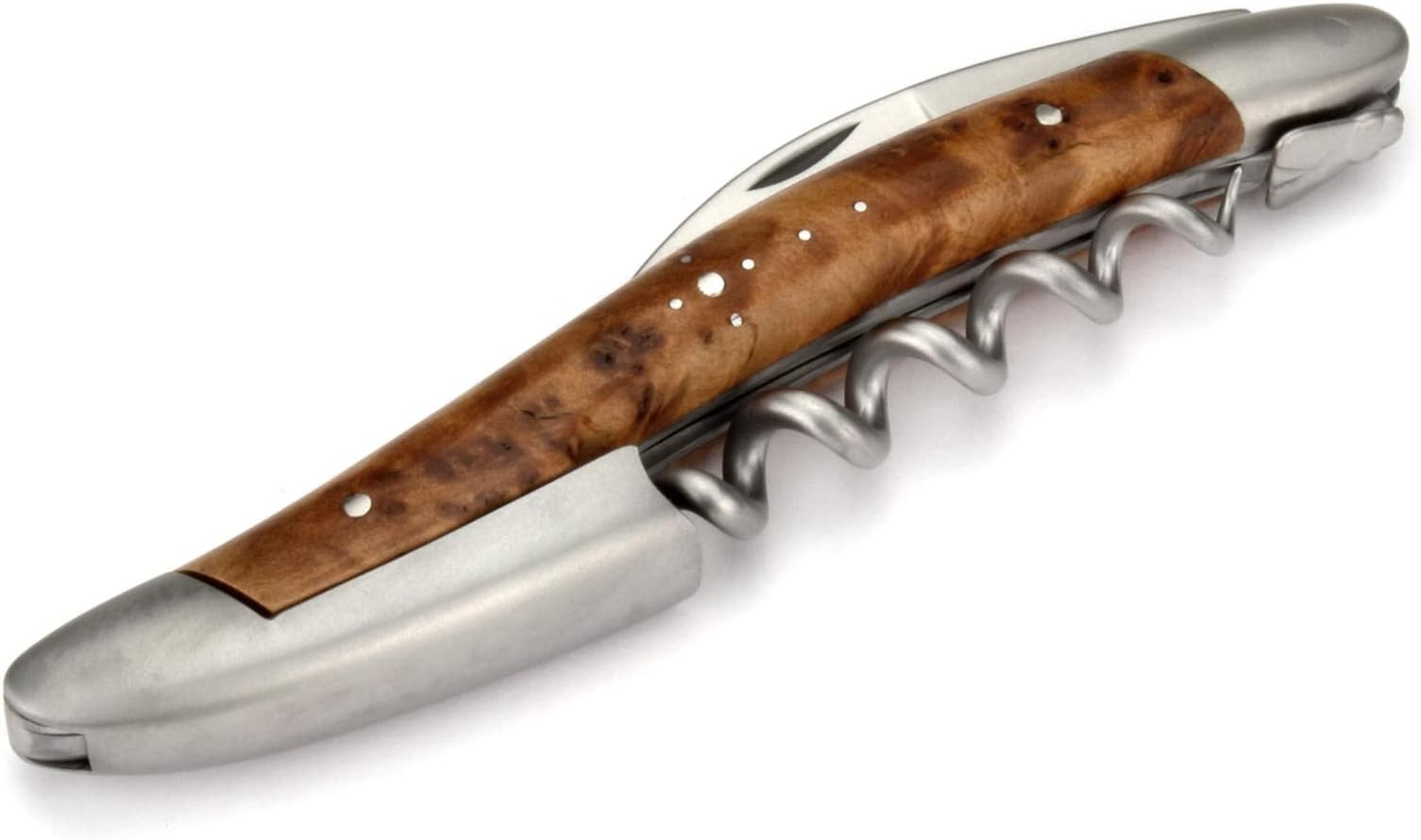 corkscrew sommelier waiters knife - 3 functions - thuya wood handle - stainless steel
