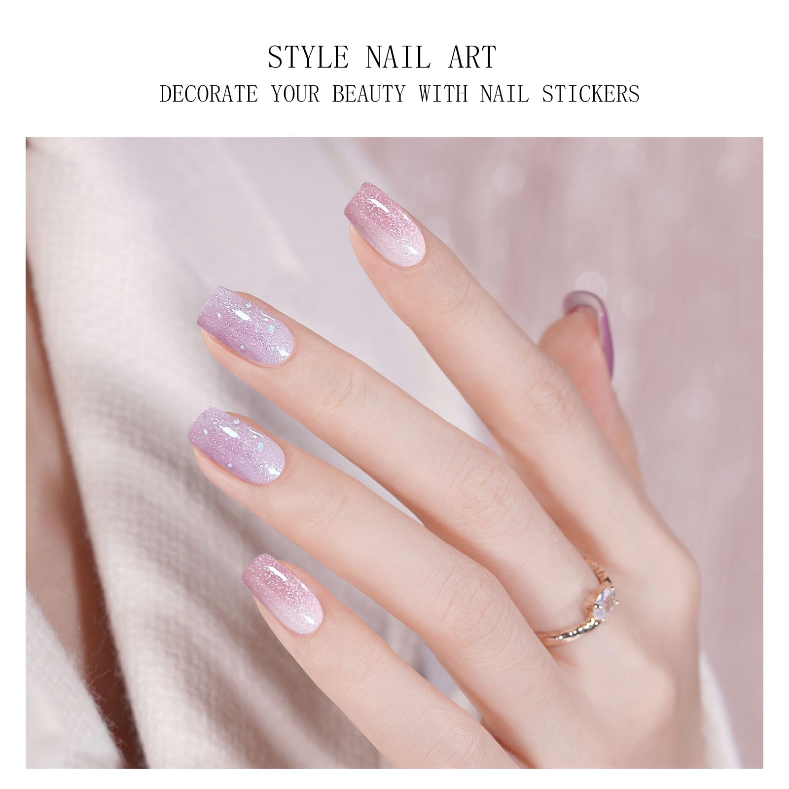 JMEOWIO Gel Nail Stickers Glitter Pink Purple Semi Cured Gel Nail Strips Wraps UV/LED Nails Art Design Decoration Accessories - Image 2