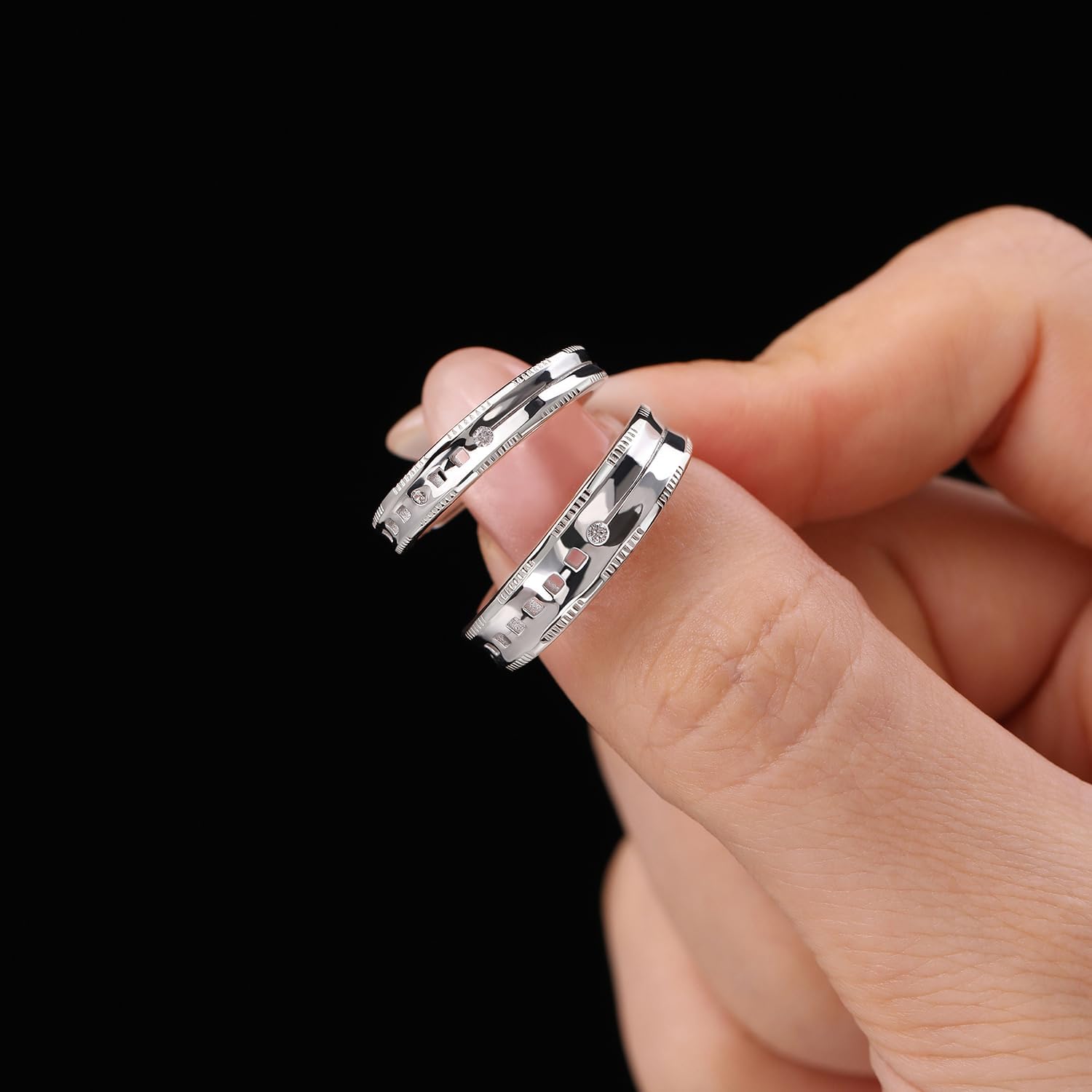 Sterling Silver Rings Wedding Bands for Women Men Promise Rings for Couples Custom Matching Adjustable Band Sets Marriage Rings