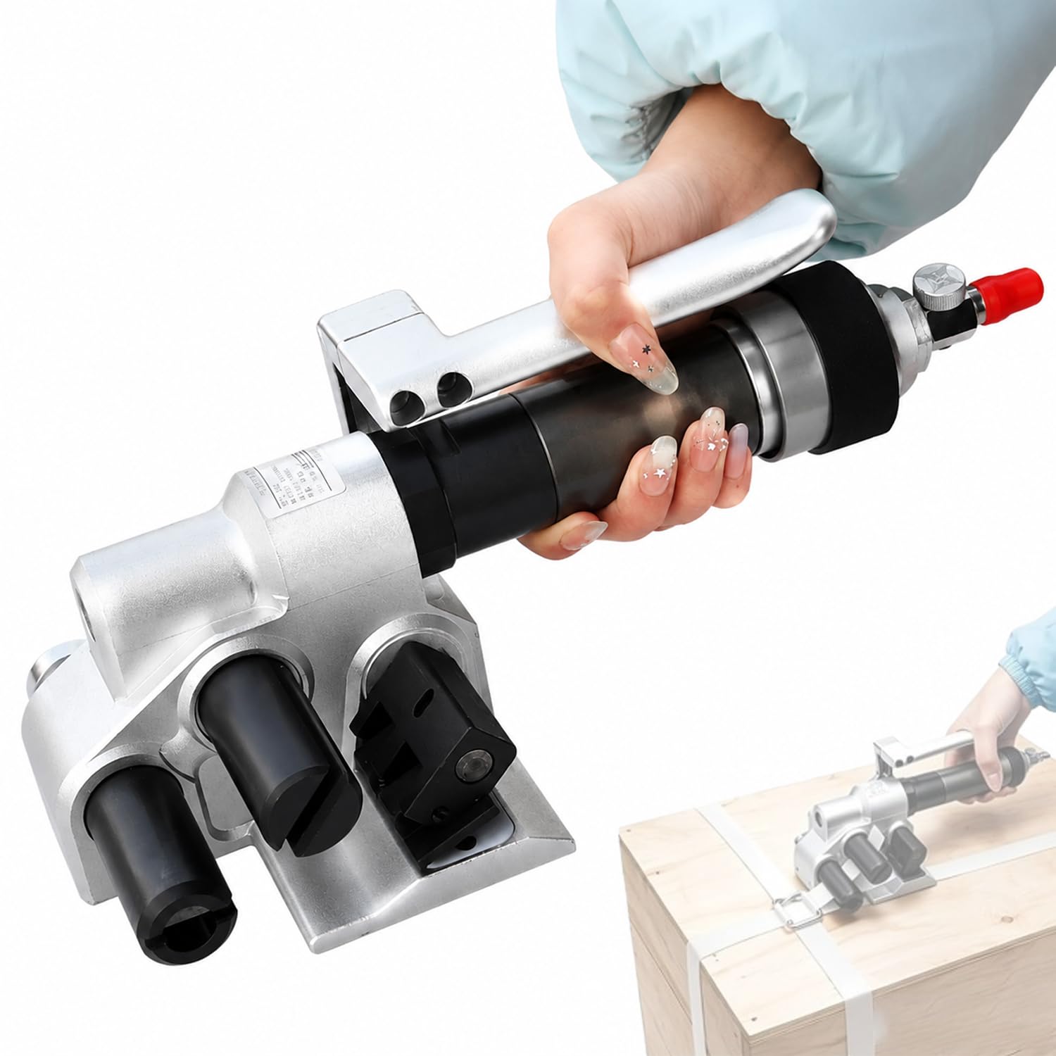 HiJiuAn Handheld Industrial Packaging Machine, Pneumatic Strapping Machine, 7500n Max Tension, Composite Strap Tension Cutter Machine, For 0.7-1.9" Polyester Cord Strap