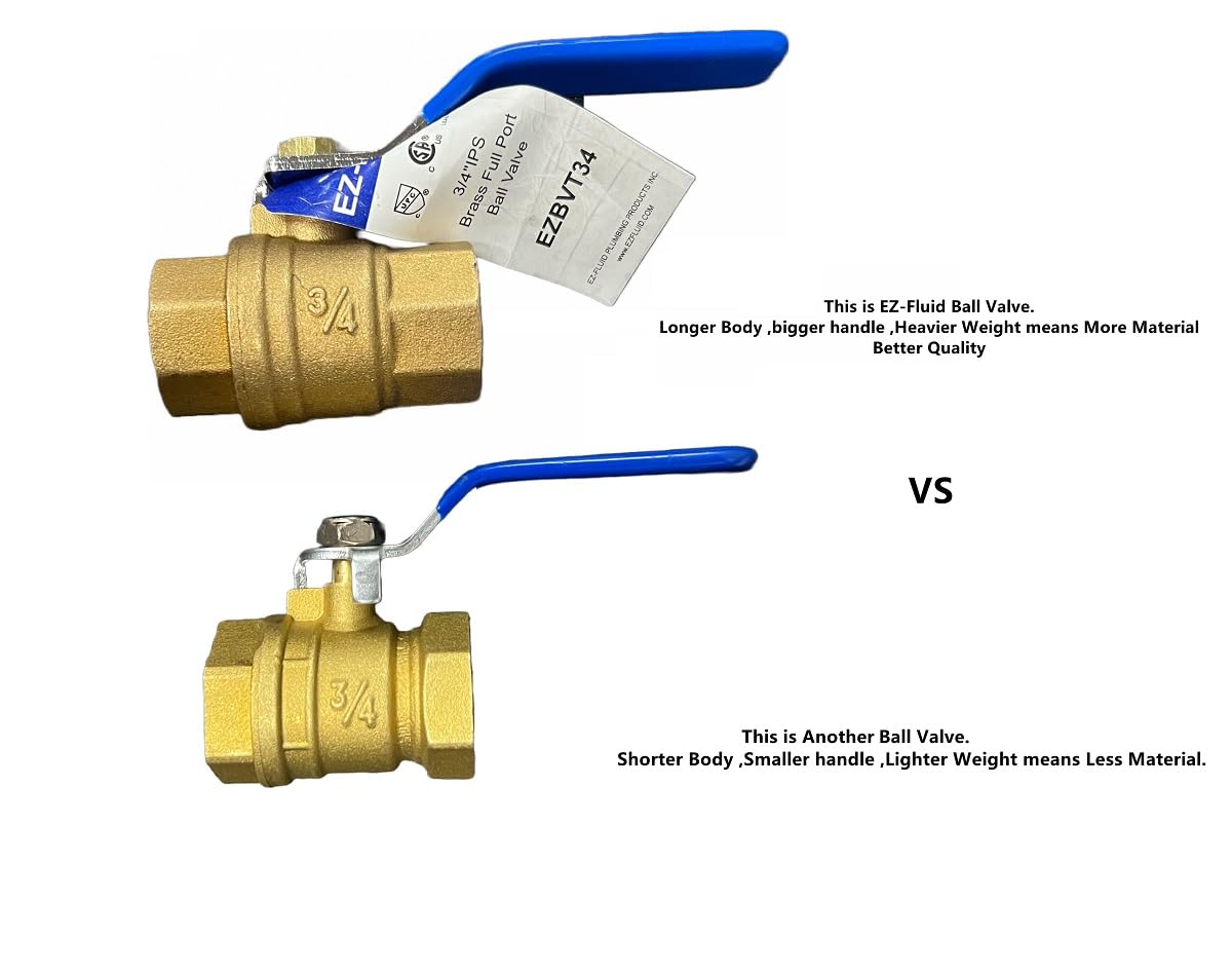 Lot de 10 vannes à boisseau sphérique filetées femelles IPS 1,9 cm NPT d'arrêt d'eau à port complet en laiton sans plomb, quart de tour, poignée bleue