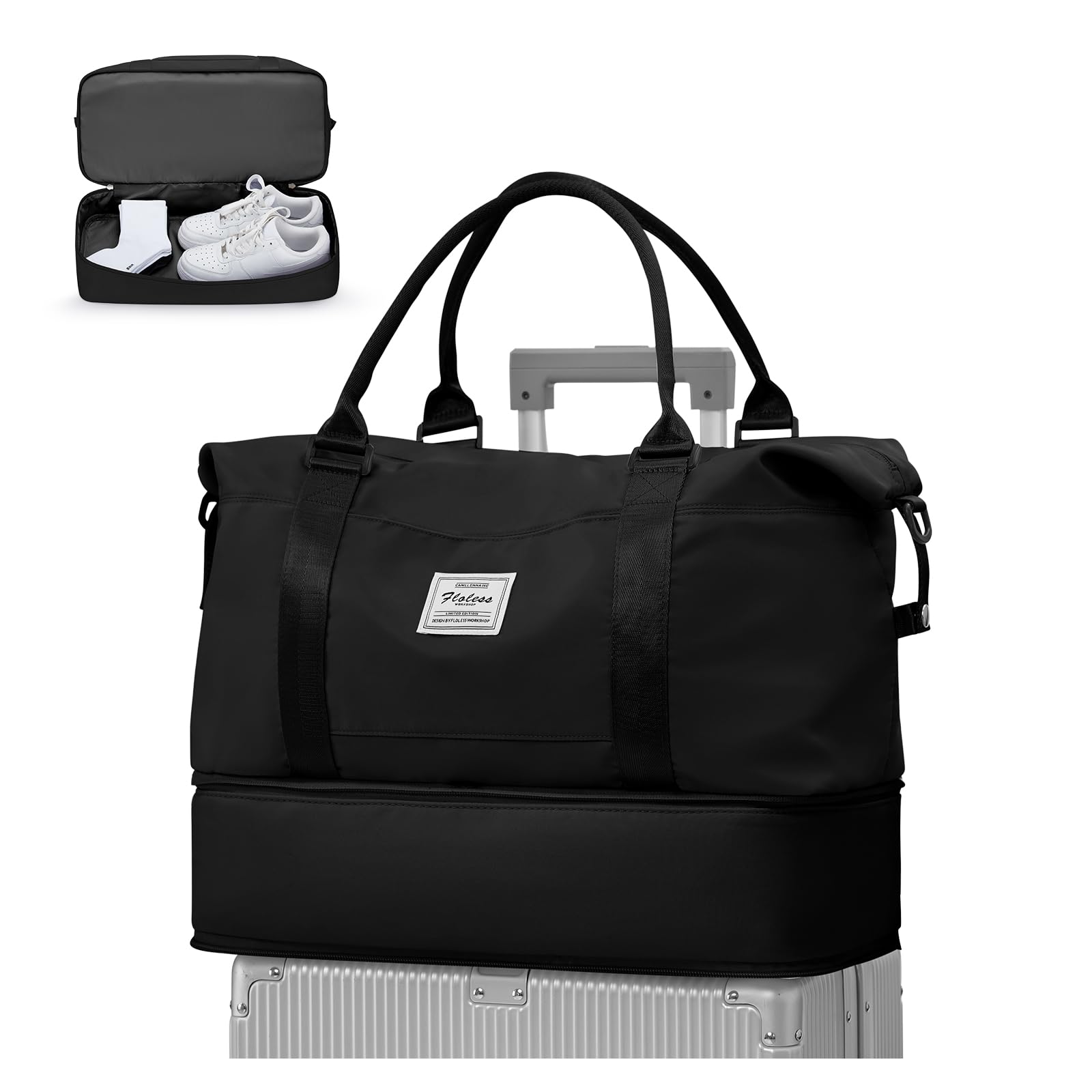 WEPLAN Borsone da Viaggio Donna 40x20x25 Ryanair Borsa da Viaggio Aereo Bagaglio a Mano Borsone Palestra Donna Weekend Ospedale Borsa Sportiva Piscina con Scomparto per le Scarpe,Nero