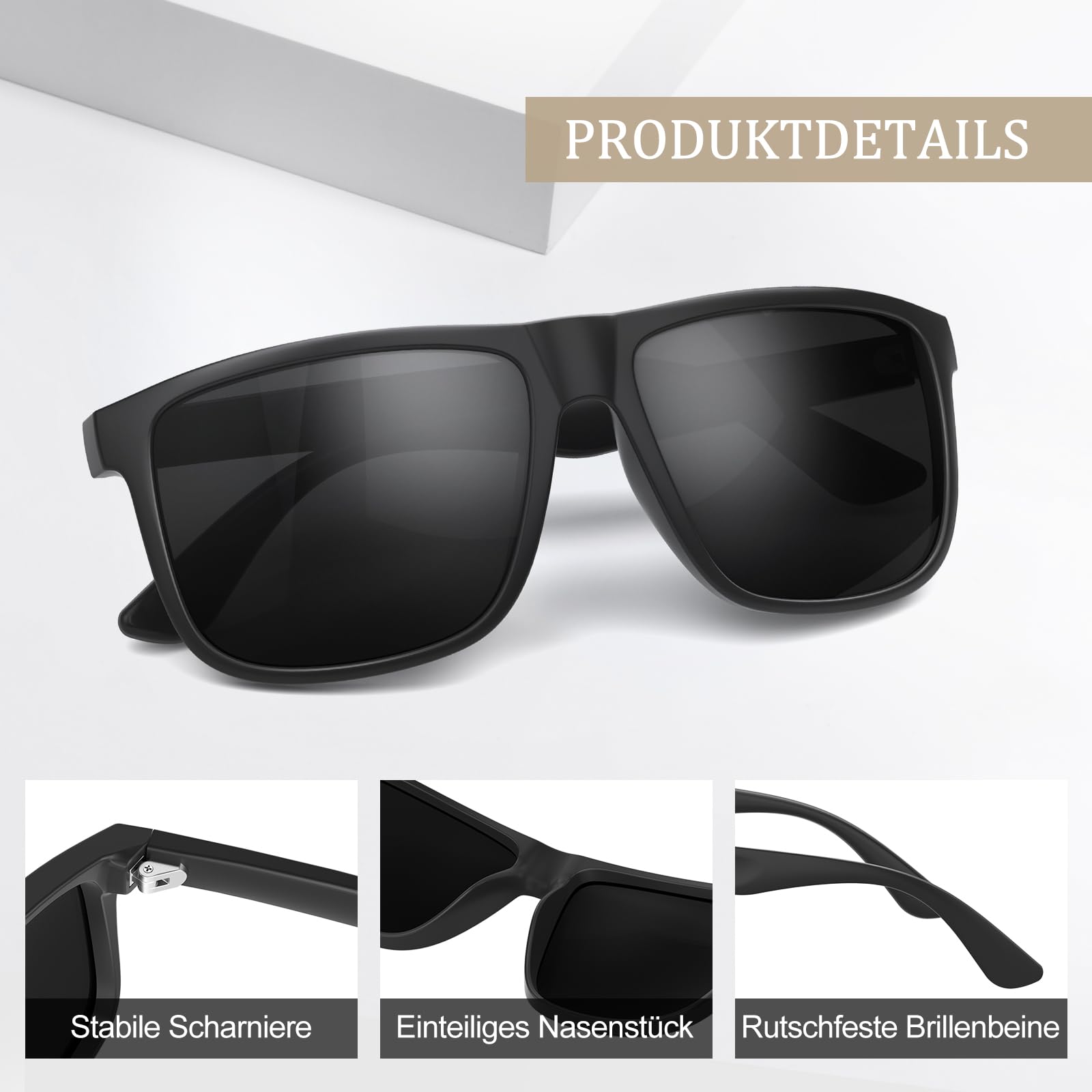 Sonnenbrille Herren-Polarisiert-UV400 Schutz-Mode-Retro-Unisex-Ultraleicht-Sonnenbrillen-Klassisch Rechteckig-Outdoor Sport Brille für Fahren Reise Angeln