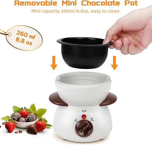 Miniatura 4 de Mini olla para fundir chocolate, fuente de fondue de chocolate, máquina calentadora de 8.79 onzas para chocolate con leche, queso, mantequilla,