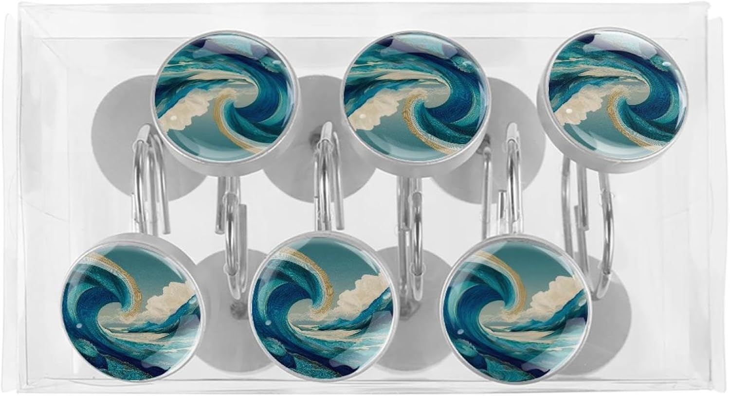 Set of 12 Shower Curtain Hooks, Shower Curtain Rings Crystal Glass Decorative Bathroom Hook, Waves