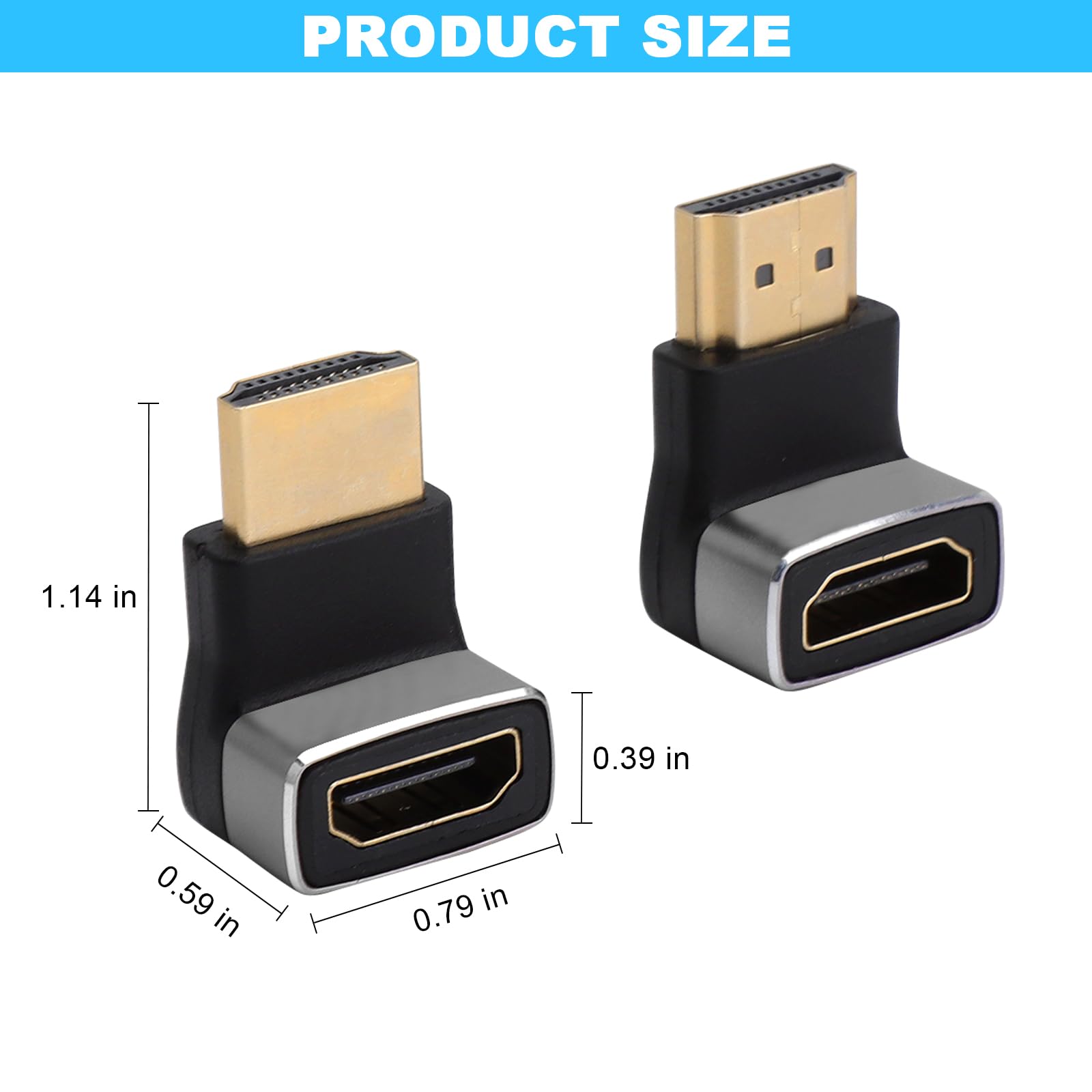 Adapter HDMI 8K 2 sztuki Ultra HD dwukierunkowy 90° i 270° kątowy wtyk kątowy HDMI na gniazdo 8K 60 Hz 4K 120 Hz 2.1 adapter kątowy HDR VRR Dolby eARC 3D 48 Gbps do PS5, Xbox, TV, PC, projektora