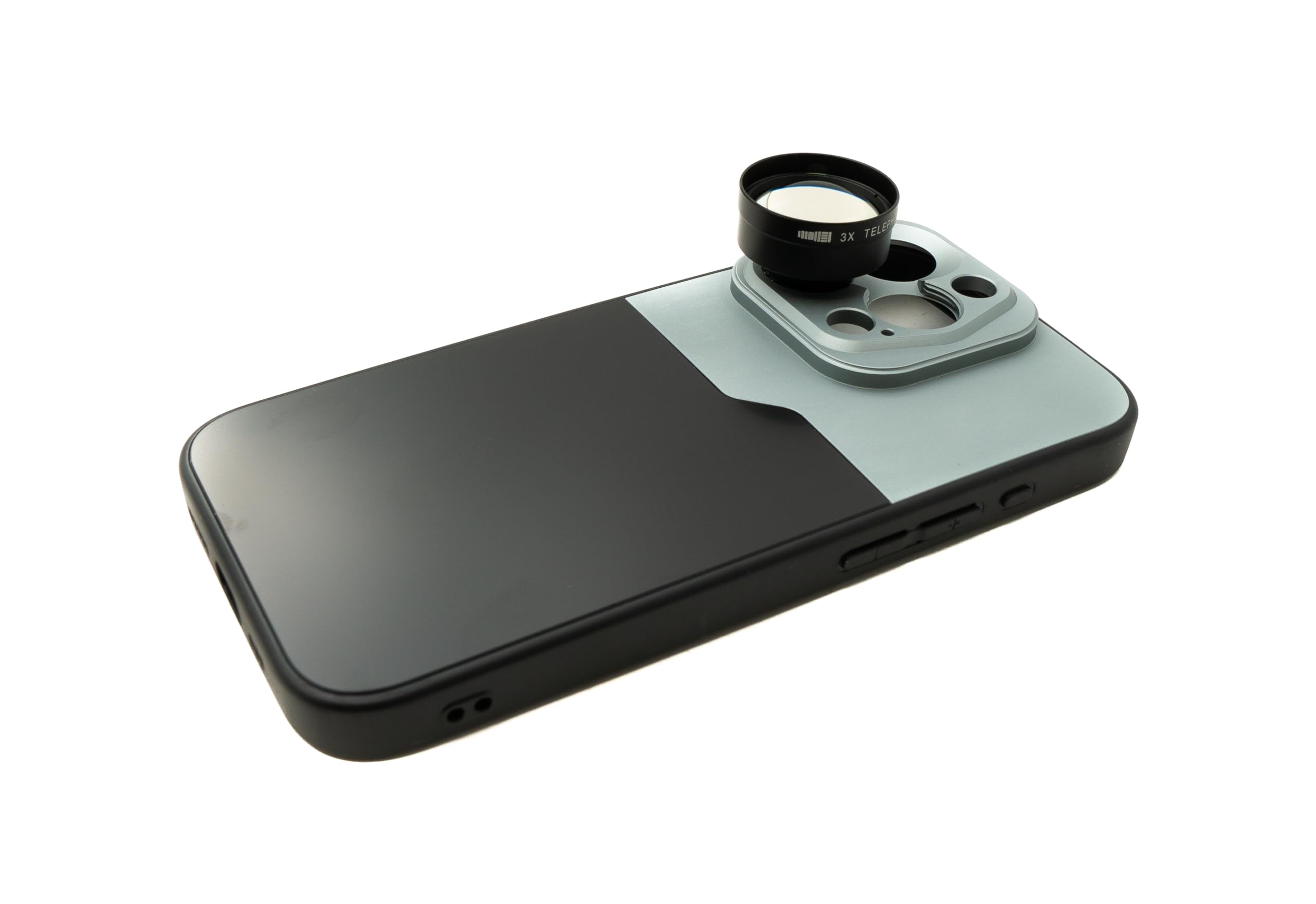 SYSTEM-S Soczewka zoomu 3 x tele obiektyw 37 mm filtr z etui do iPhone 15 Pro w kolorze czarno-szarym