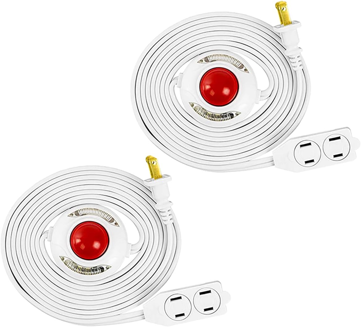Foot Switch Extension Cord with 3 Outlets (9 Feet (2 Pack), White)