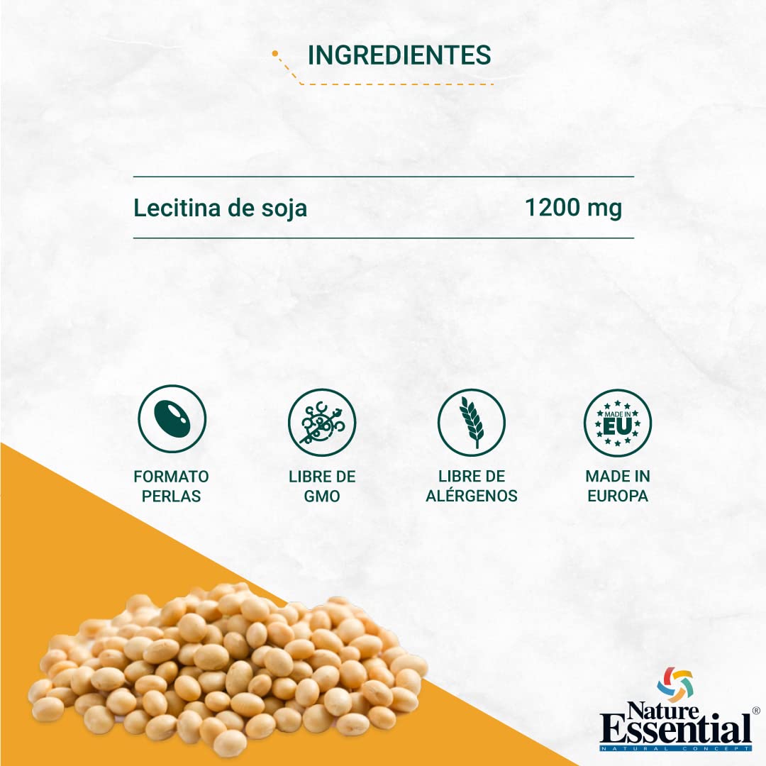Nature Essential | Lecitina de Soja 1200 mg | 3 Unidades | 150 Perlas | Fortalece el Sistema Cardiovascular | Ayuda en la Digestión de las Grasas | Rico en Fosfolípidos | Hepatoprotector | No-GMO