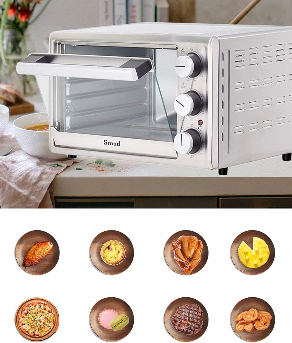 Smad Air Fryer Toaster Oven, Countertop 6 Slices, Convection Pizza Oven, 25L, Bake & Toast & Broil & Warm, 26 Quart Compact Size in Stainless Steel, 1800 W, Silver