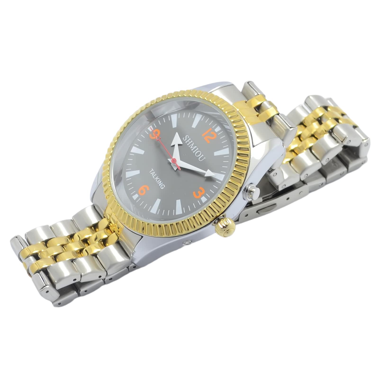 Reloj de pulsera de acero inoxidable para personas con discapacidad visual, analógico, con reloj despertador y fecha de salida XM-US-01