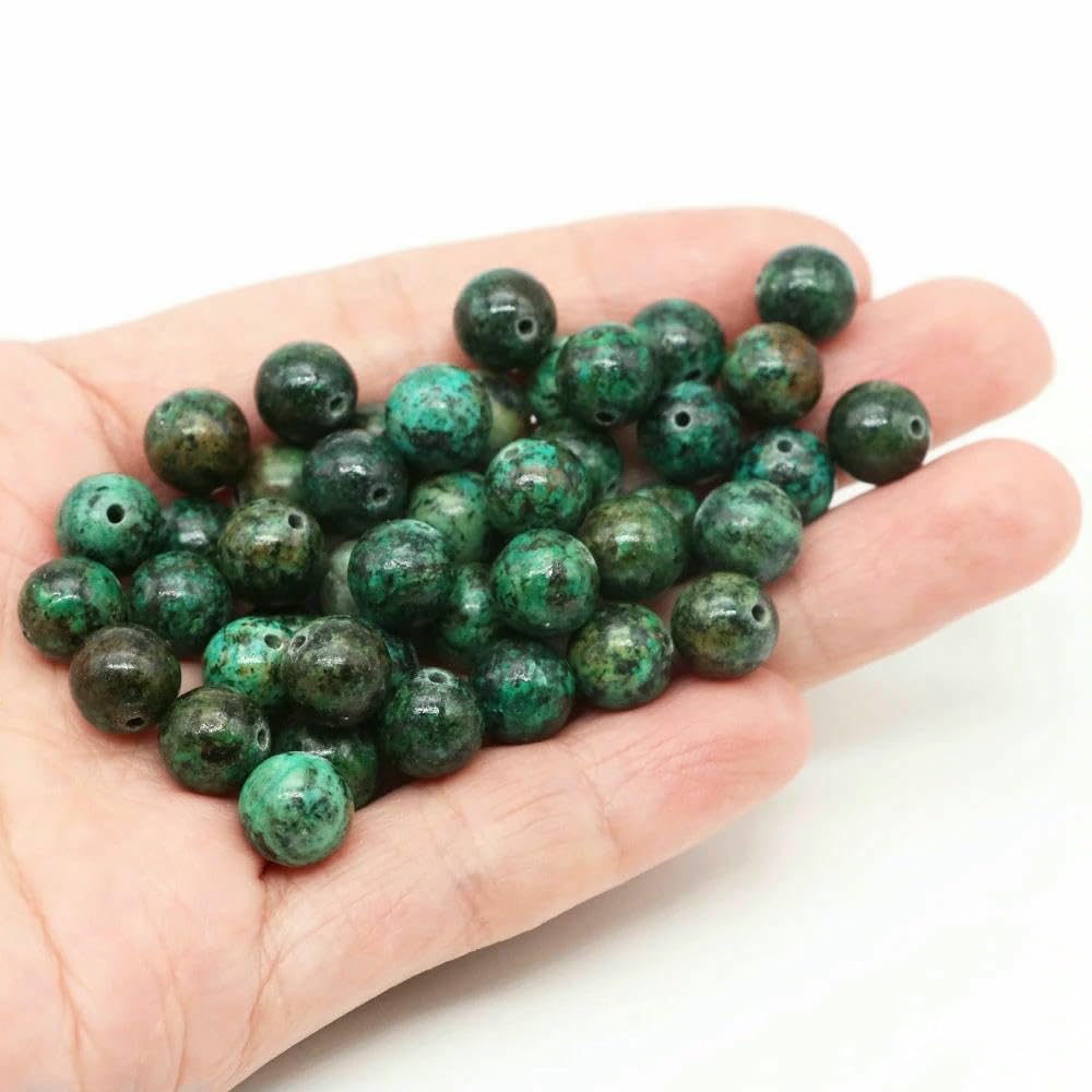 Koraliki akrylowe, Naturalne, okrągłe, luźne koraliki z lawy wulkanicznej, wielokolorowe, 4-10 mm, do tworzenia biżuterii DIY(African Turquoise,10mm-36-39pcs)