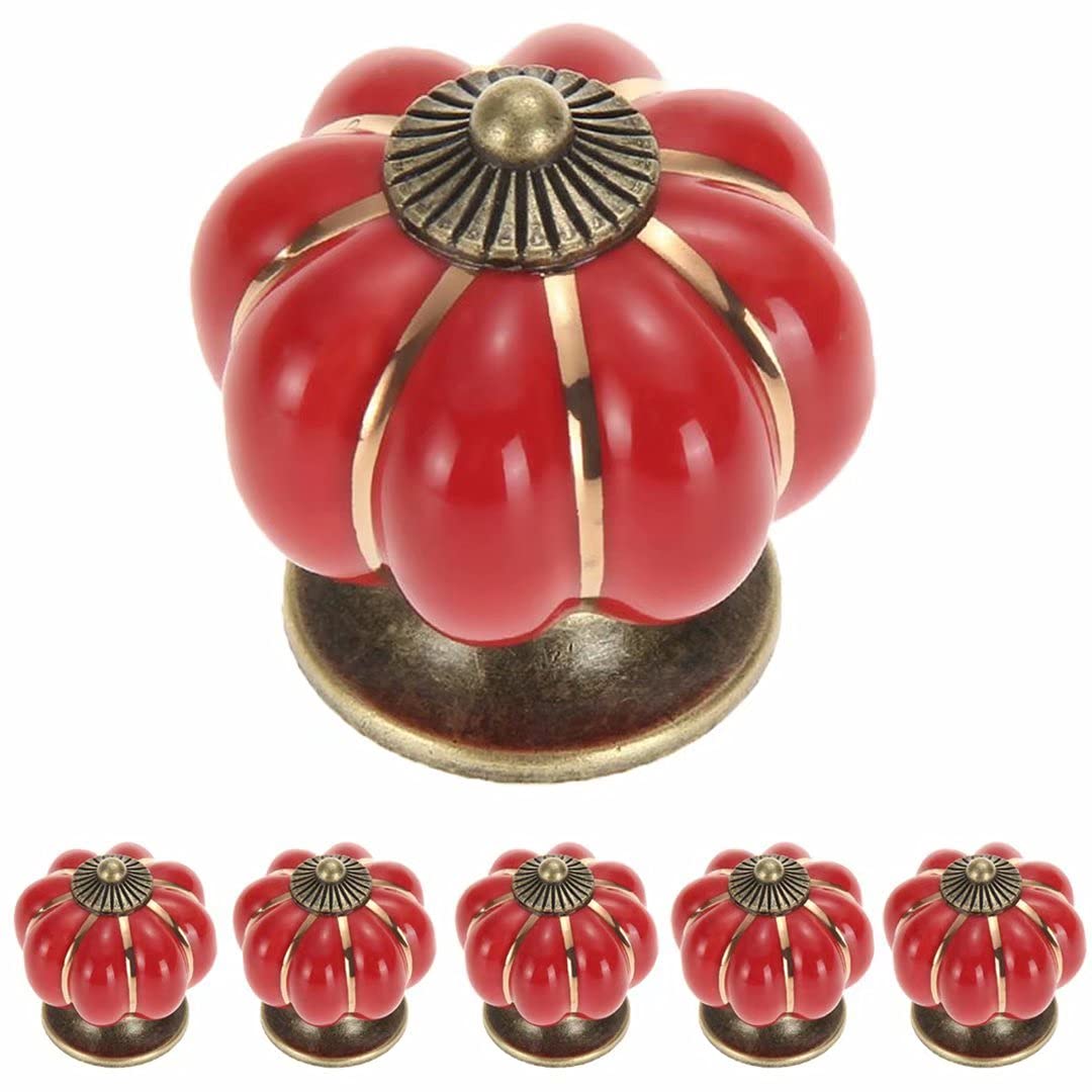NAQSH Pomos De Gabinete De Cerámica Para Cocina, Perillas Pintadas A Mano Para Cajones De Armario, Tiradores Para Puertas Y Cajones (Corazón Rojo Múltiple, 12