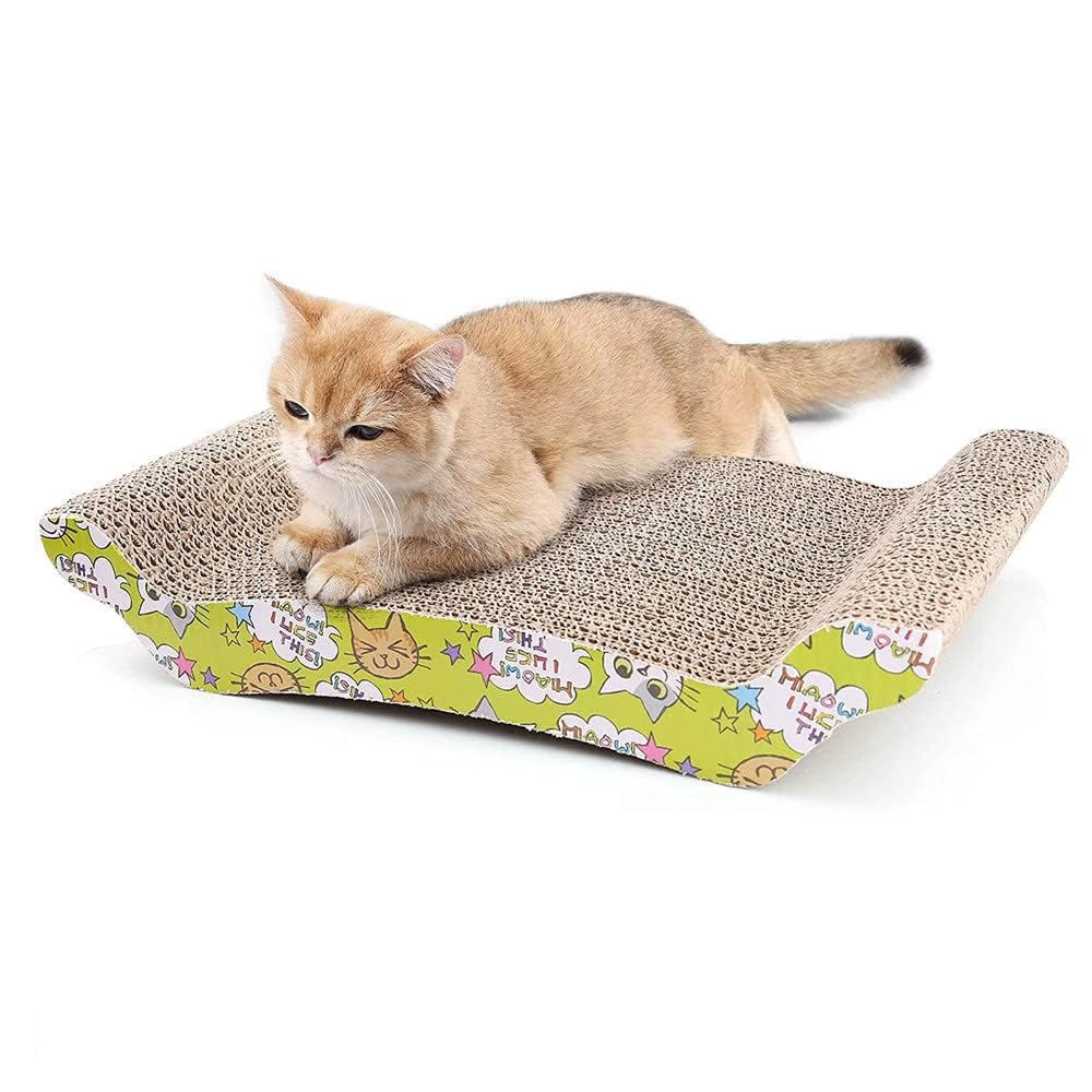 Mumoo Bear Cat Scratching Board, 1 Pack Cat Scratcher Cardboard, Cat Scratch Pad for Indoor Cats, Cat Scratcher Couch Lounge Sofa Bed, Reversible Corrugated, Catnip Included - Random Style (A or B)