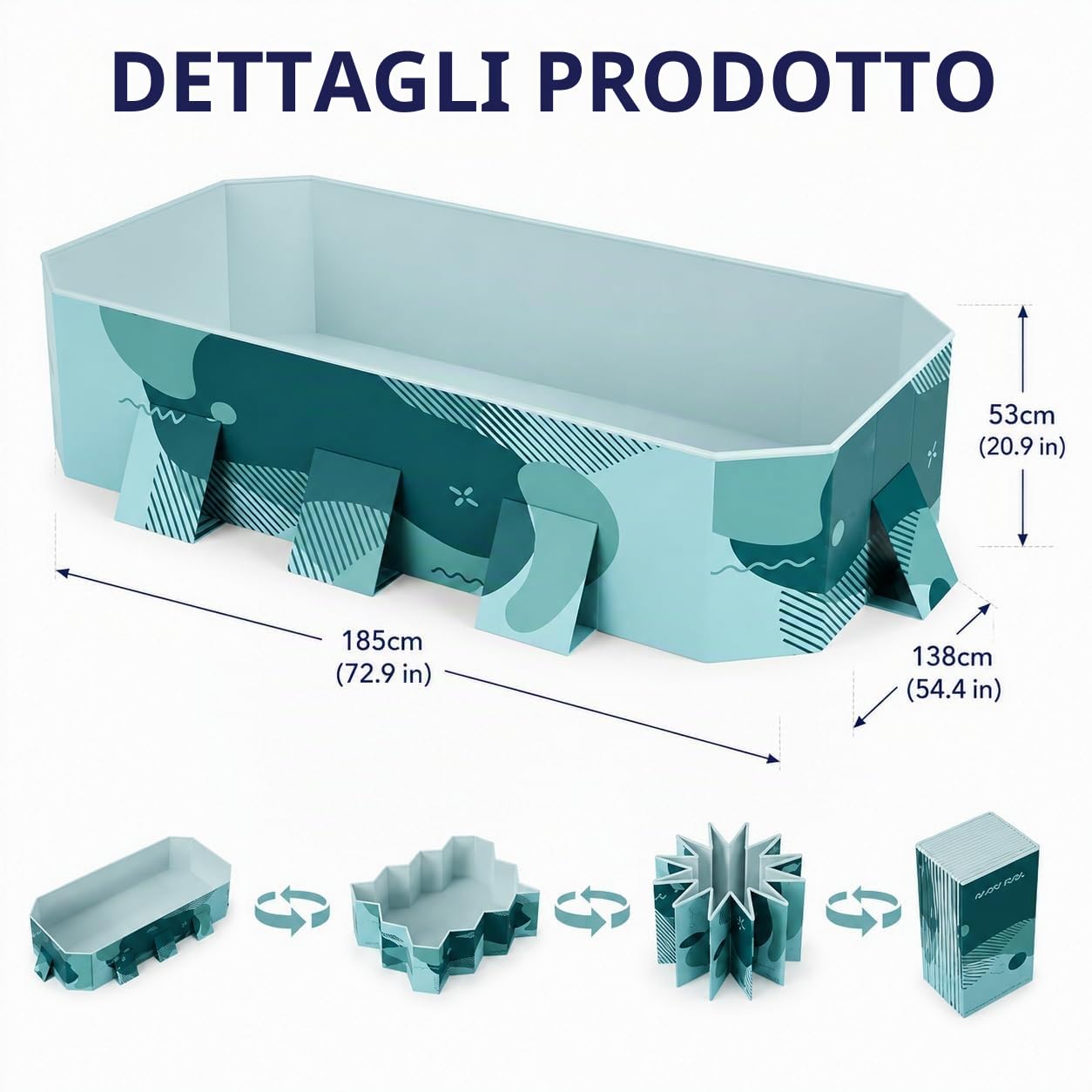 Piscina Pieghevole, Piscina Gonfiabile Rettangolare con Guscio in Plastica Resistente per Adulti e Famiglia per Uso Esterno in Giardino