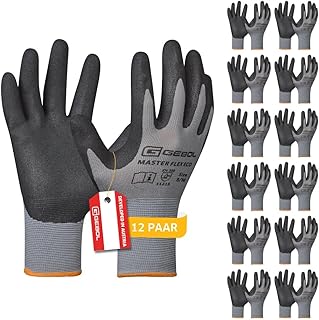 Gebol Master Flex Eco 12 Pairs Work Gloves for Workshop & Garden, Breathable Nitrile Gloves for Men with Oil & Moisture Protection, XL (Size 10)