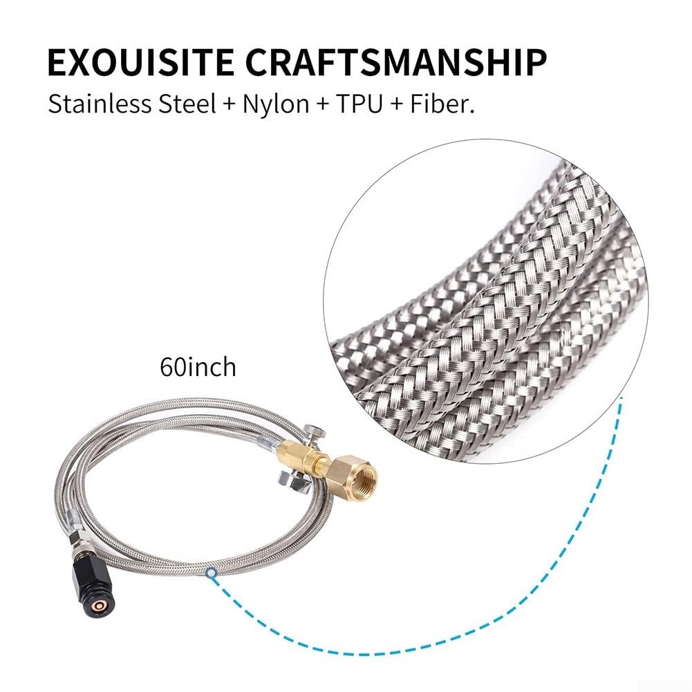 Adaptateur direct pour bouteille de gaz CGA-320 vers TR21-4 de 152 cm | Tuyau haute pression en acier inoxydable, manomètre et valve de purge pour machines à gazéifier Sodastream, Drinkmate, Aarke,