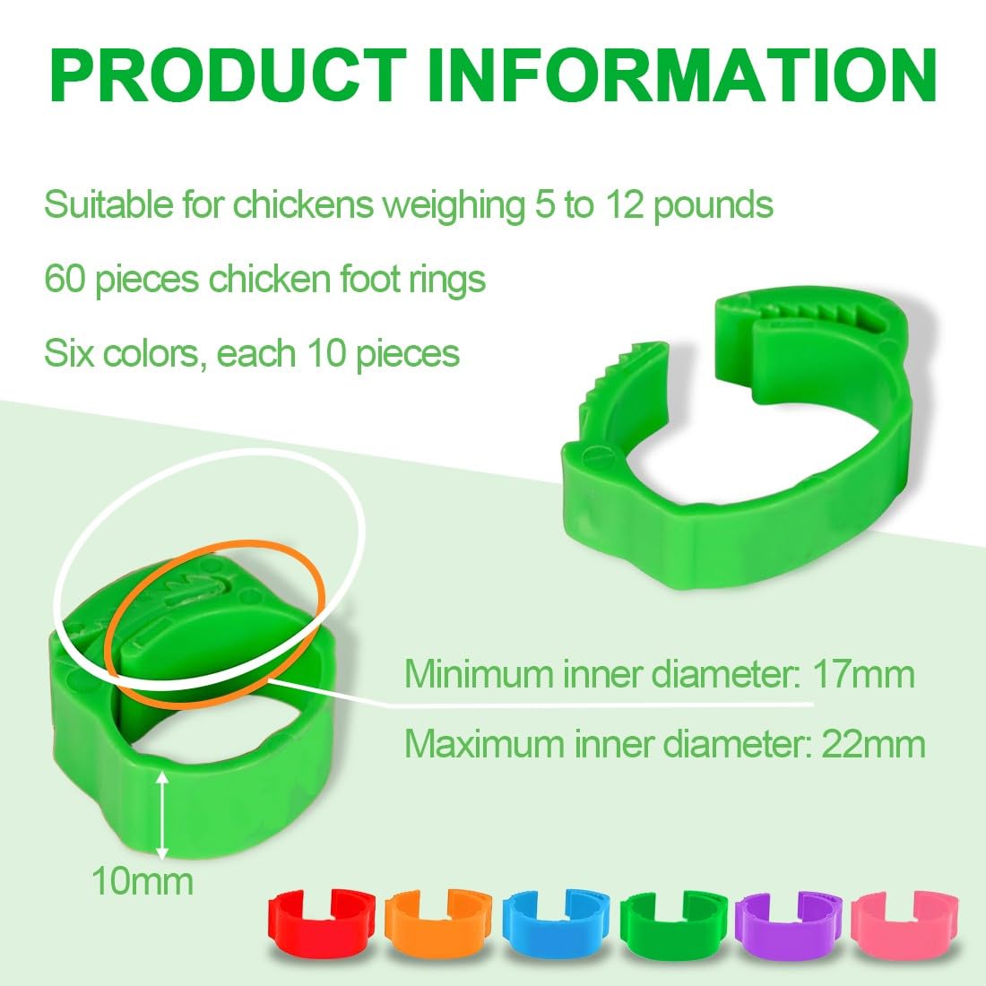 JEYORZY 60 Pcs Gallinas Anillas, Anillo de Pie de Pollo, Anillos de Marcado para Pollos, Gansos, Patos
