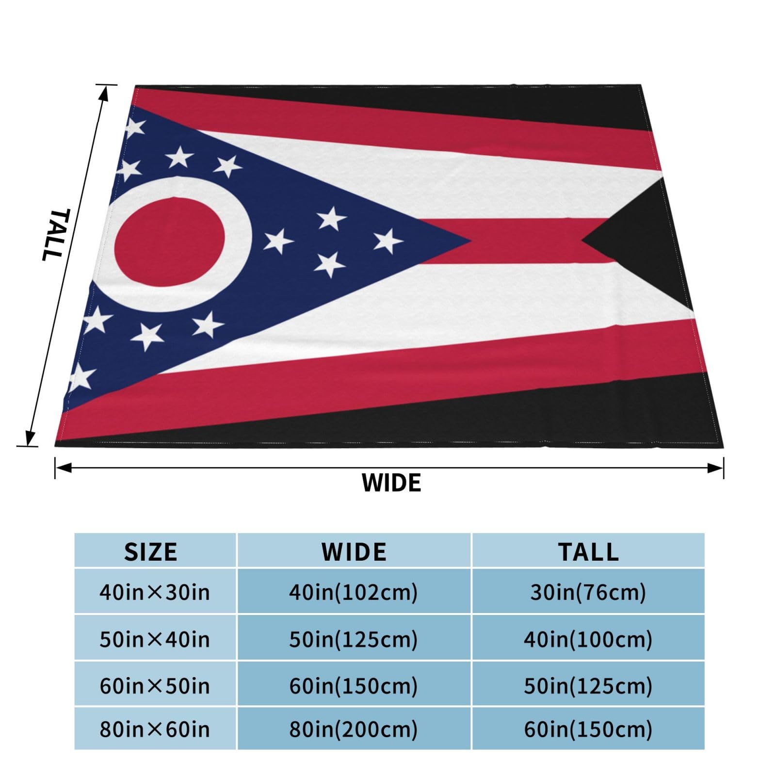 Manta de viaje portátil de 80 x 60 pulgadas, suave, resistente a las arrugas, plegable, exquisita impresión de la bandera del estado de Ohio