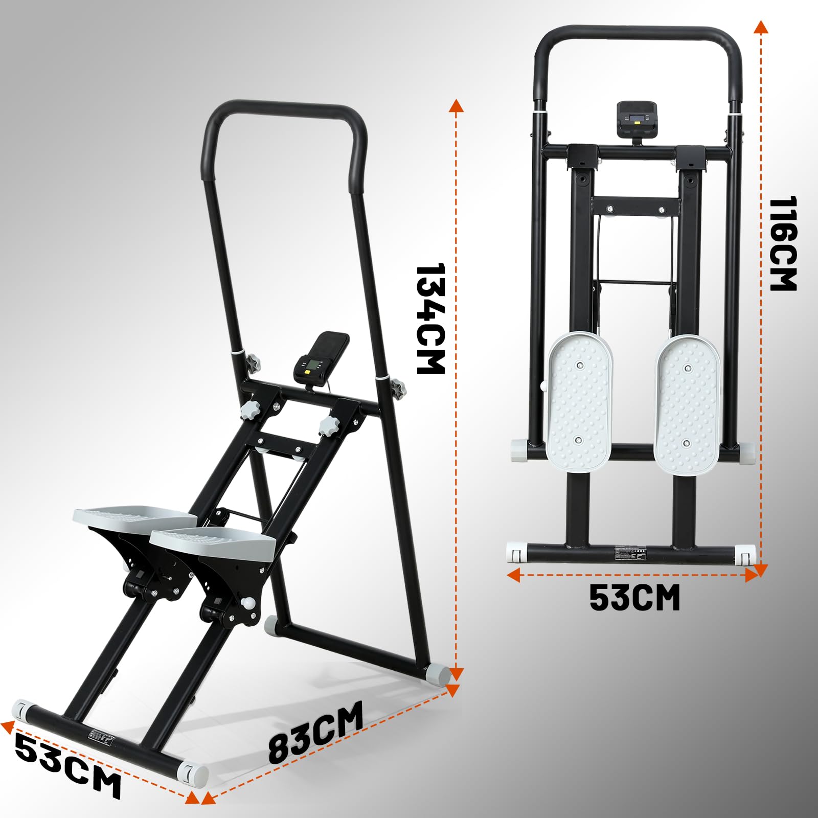 Stepper Escalier, Stepper Fitness Appartement avec Guidon/Pédale Réglable 3 Niveaux, Vertical Sport Escalader Entraînement Complet avec Ecran, Stair Steppers Climber Compact Noir Charge 100KG