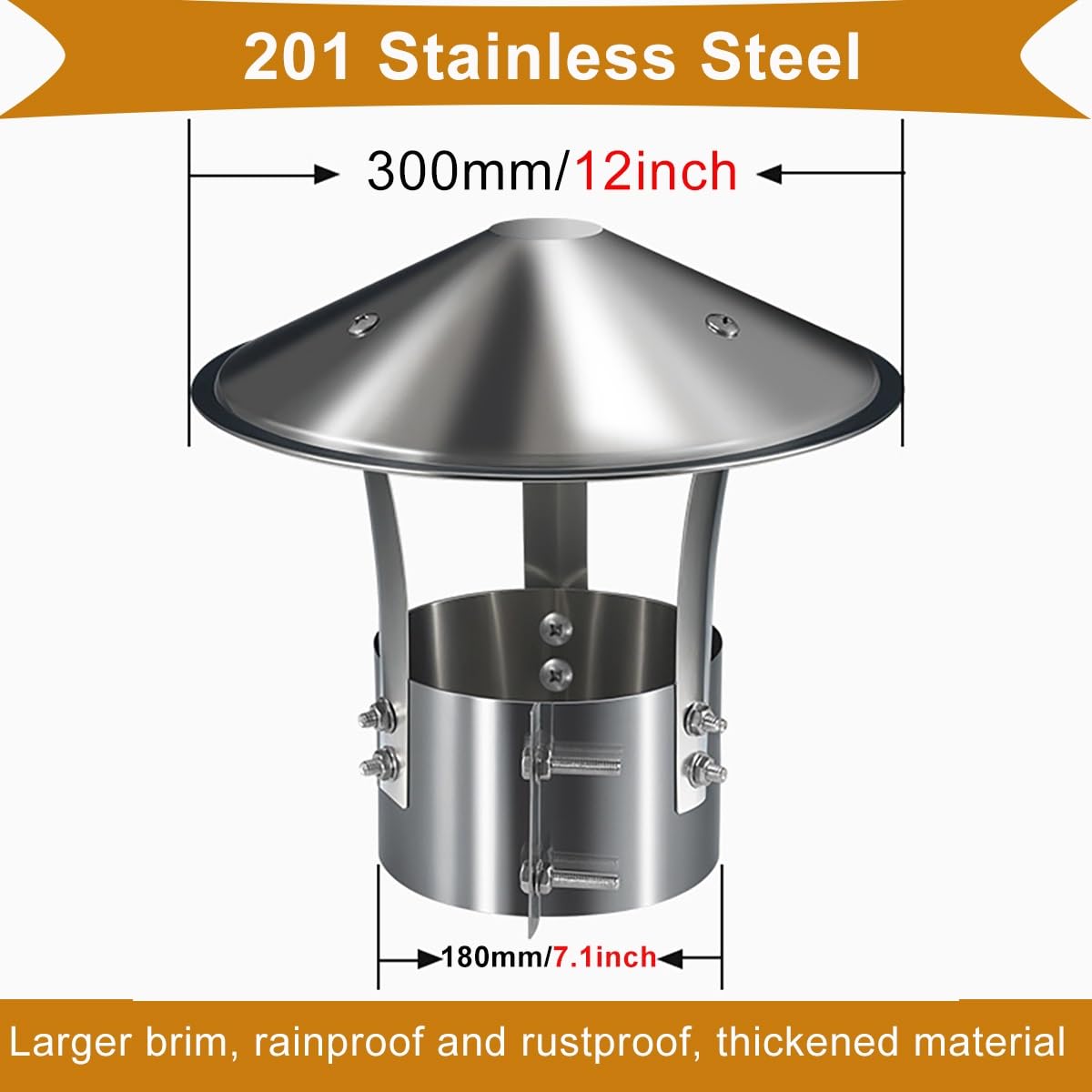 Comignoli Cappello da Camino in Acciaio Inossidabile Resistente Alle Intemperie Tappo per camino da 75mm 110mm 160 mm Cappello del camino per Stufe a legna(180mm)
