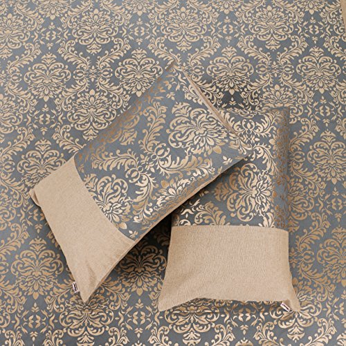 Image of Cotton Jacquard Self Design /Woven Damask Bedsheet With 2 Pillow Cases (18X27 Inches, Blue And Gold, Double, King), 275 TC