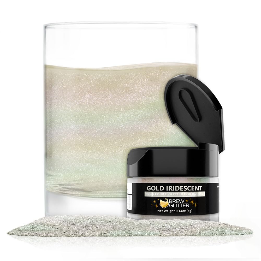 Brew Glitter - Gold Iridescent (4g 1x Shaker Jar) | Genuine Edible Drink Glitter created for Cocktails, Beer, Wine, Soda, Tea, Lemonade, Juice, Garnish, & any other Beverage